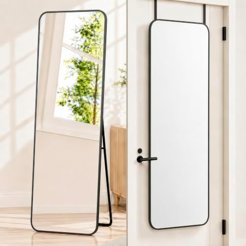 57x20" Full Length Mirror Floor Stand, Over the Door, Wall Mounted Black by SCWF-GZ