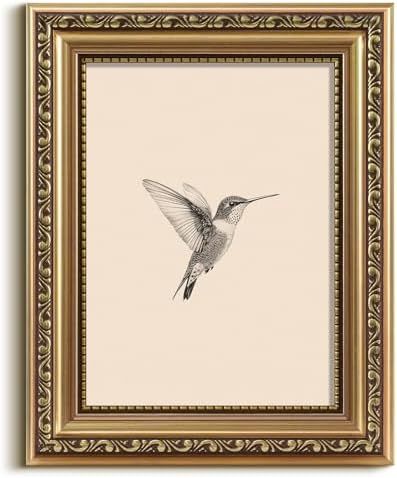 VIYYIEA Gold Framed Hummingbird Wall Art Vintage Canvas Painting, 8×10 Inch by VIYYIEAART