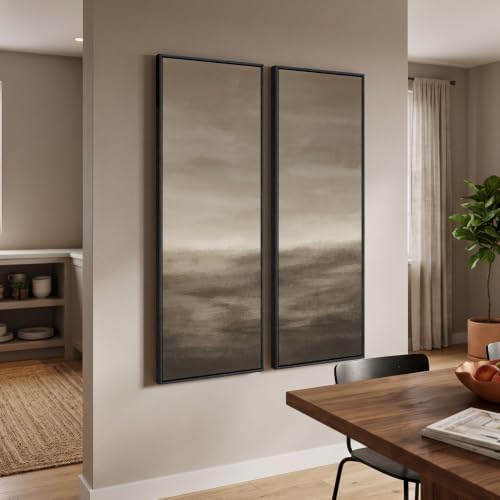 Large Framed Abstract Landscape Wall Art, 2 Piece Brown Vertical Wall Decor - Image 2