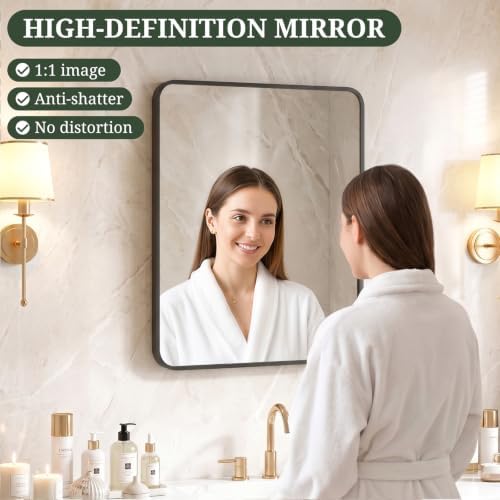 Bathroom Mirror for Wall, 28x20 Inch HD Tempered Glass Vanity Mirror - Image 4