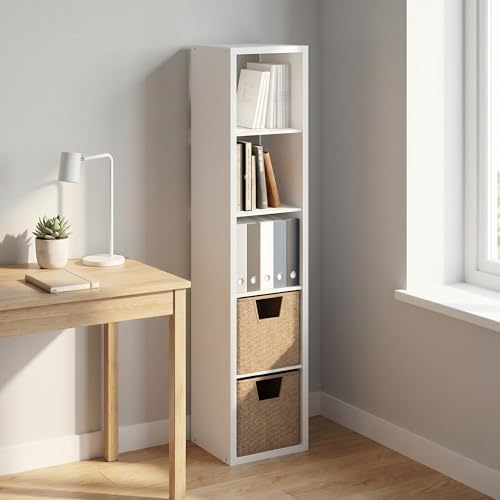 Furinno Cubicle 5-Cube Thick Frame Book Shelf, Plain White - Image 2