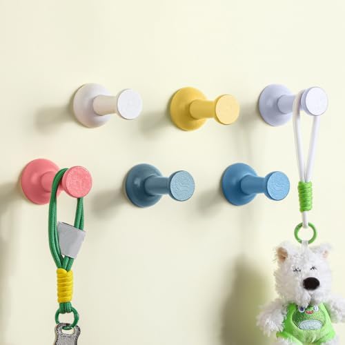 6 Pack Cute Wall Coat Hooks Nordic Wood Adhesive Coat Hanger Pushpin Shape by Otoolling