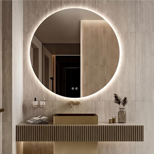 Round LED Mirror for Bathroom, Wall Mounted Vanity Mirror, 3 Colors, IP65 by TheiaMo