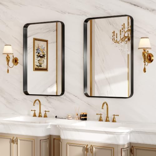 Bathroom Mirror for Wall, 30x20 Inch Rectangle Mirror, Matte Black Metal Framed - Image 6