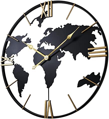 Large Wall Clock for Living Room, World Map Roman Numeral by SCOAGE