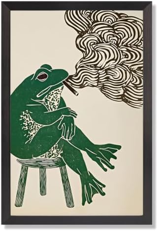 Black Framed Smoking Frog Canvas Wall Art 24x36in by Unknown