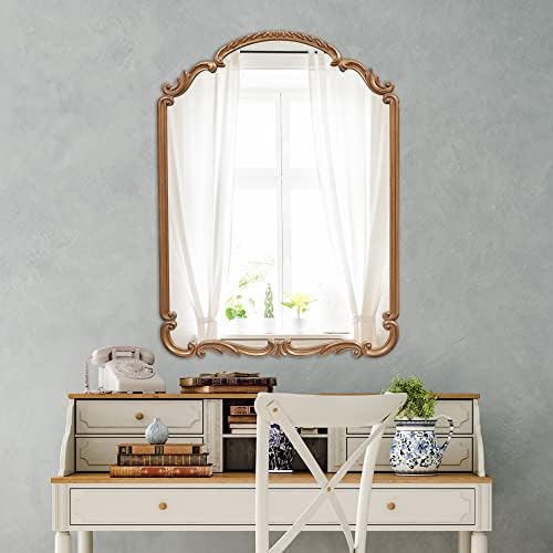 Wylde Iris English Estate Carved Arch Wood Wall Mirror, Mirror - Image 6