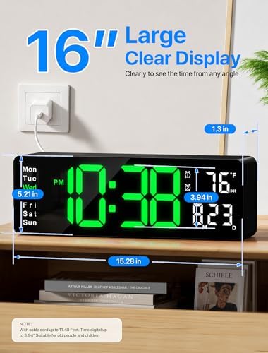 MASHI 16" Easy-Read Large Digital Wall Clock, 9-Color Night Light - Image 2