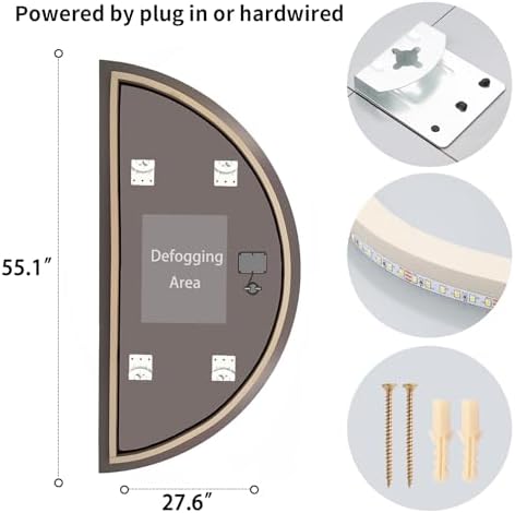 55.1"x27.6" Half-Moon LED Wall Mirror, Frameless Backlit Bathroom Mirror - Image 6