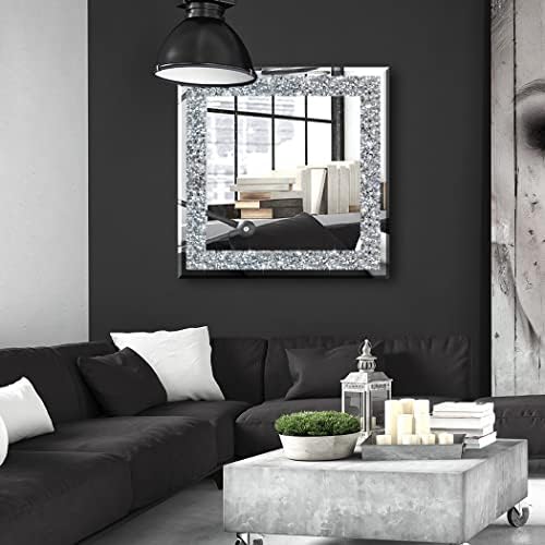 20" Square Crushed Diamond Silver Glass Mirror - Image 4