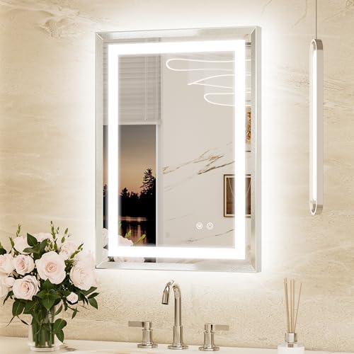 Keonjinn 20x28 Inch Nickel LED Bathroom Mirror by Keonjinn