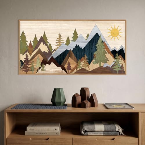 Ausri Boho Mountain Pine Tree Framed Canvas Wall Art Set -20"x40" by Ausril