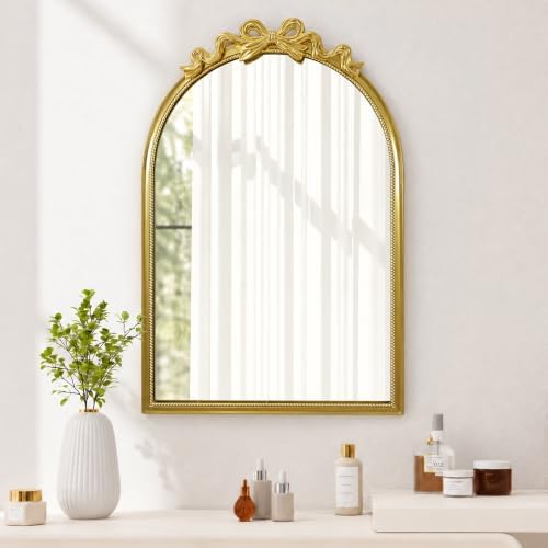 36"x24" Gold Arched Mirror Vintage French Bow Carving Wall Decor by MIRAVORYGoldDecorMirrors