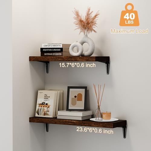 SKYSEN Floating Shelves for Wall Set of 6, 15.7in Wood Wall Shelf for Decor - Image 4