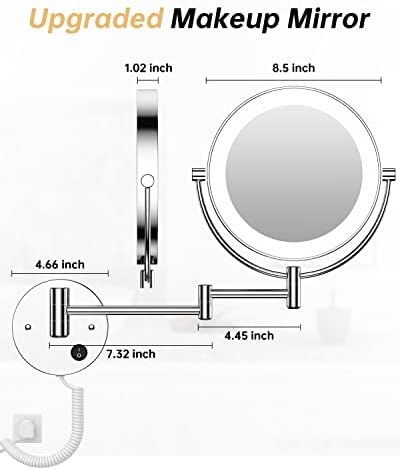 Gospire 8.5" Wall Mounted Lighted Double-Sided 1X/10X Magnifying Mirror - Image 5