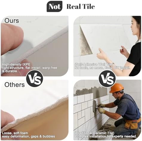 10pcs Thick Off White Marble Peel and Stick Wall Panels 23.6"x11.8" Waterproof - Image 5