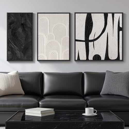 Framed Black and White Abstract Canvas Wall Art by Cuspin
