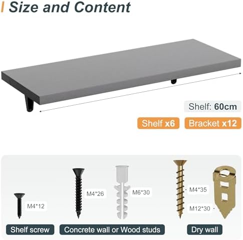 SKYSEN Floating Shelves for Wall Set of 6, 23.6in Wood Wall Shelf for Decor - Image 3
