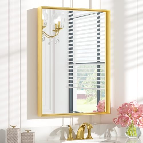 Keonjinn 22x30 Inch Gold Bathroom Mirror by Keonjinn
