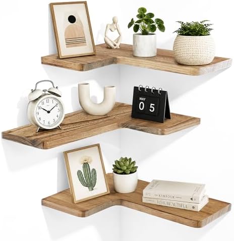 Solid Wood Corner Floating Shelves by ABSWHLM