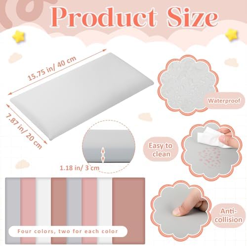 Hahafelt 8 Pack Wall Padding Headboard 15.75" x 7.87" x 1.18" Pink Colors - Image 2