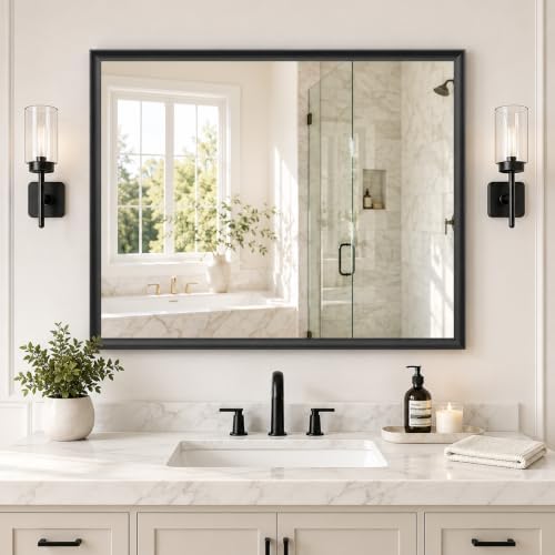 30x40 Inch Black Bathroom Mirror, Rectangle Vanity Wall Mirror by Miralab