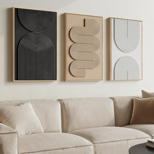 Framed Boho Abstract Wall Art Set, 3 Piece Modern 3D Artwork, 16x24 In by Cuspin