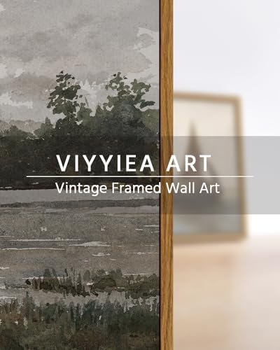 VIYYIEA Vintage Nature Large Framed Wall Art, Lakeside Landscape Paintings Art - Image 4