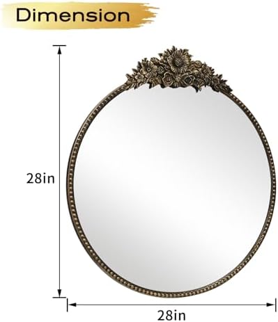 Vintage Round Mirror, Antique Metal Frame Wall Mirror, Traditional Art Home - Image 2