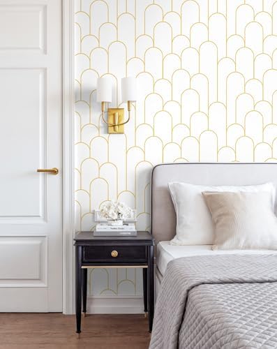 Yasinet Peel and Stick Wallpaper White and Gold Wallpaper Modern Geometric - Image 2