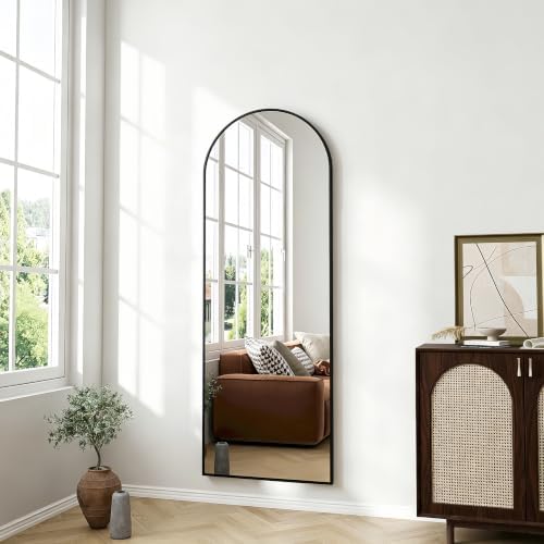 Dewfig 48"x16" Arched Full Length Mirror, Wall Mirror, Leather Strap - Image 3