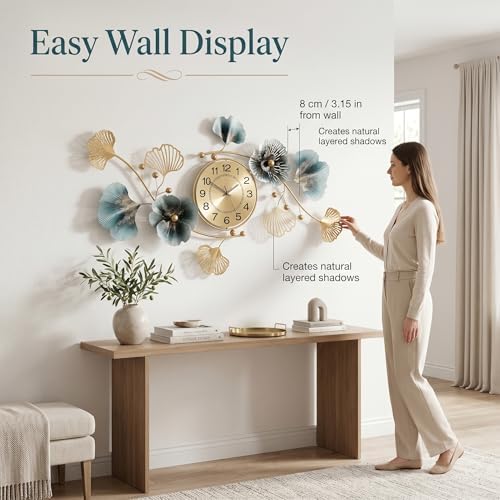 47" 3D Ginkgo Leaf Metal Wall Clock - Image 4