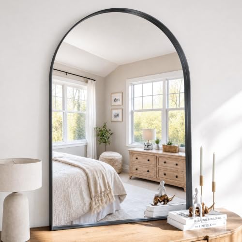 48"x30" Black Arched Mirror, Arched Wall Mirror by MYSUNORIA