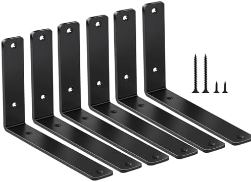 6 Pack - L 8" x H 6" x W1.5, 5mm Thick Black L Shelf Bracket, Iron Shelf by MHMYDZ