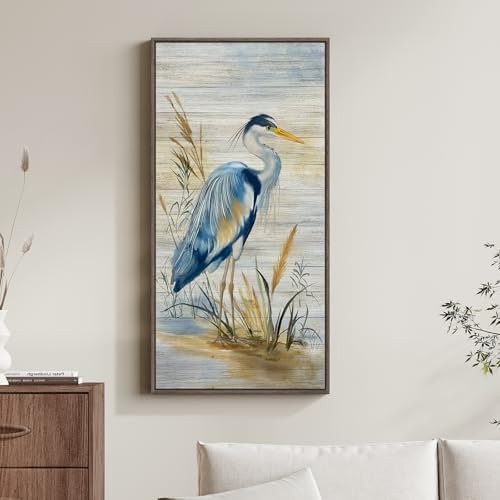 Framed Vertical Coastal Blue Heron Wall Art by Cuspin