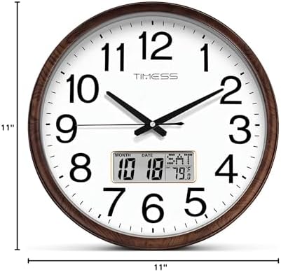 TIMESS 11-Inch Silent Non-Ticking Analog Wall Clock, Wood Brown - Image 7