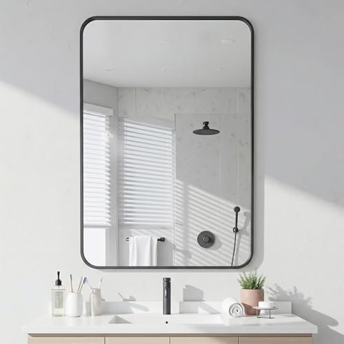 Antok 24x36 Black Metal Framed Bathroom Mirror, Wall Mirror by AntokMirror