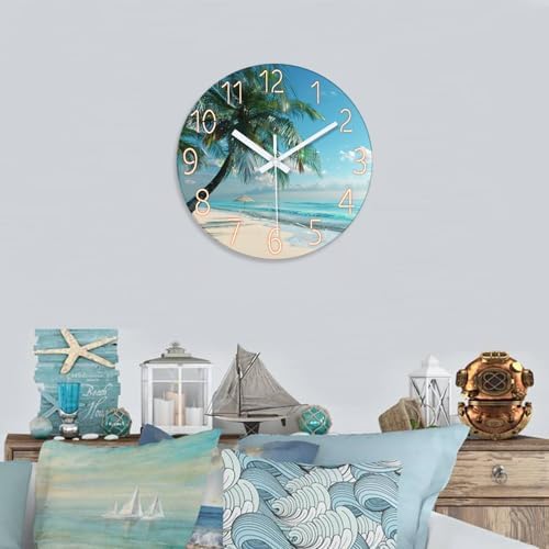 XFM Large Tropical Beach Wall Clock Silent Non-Ticking 24 Inch - Image 2