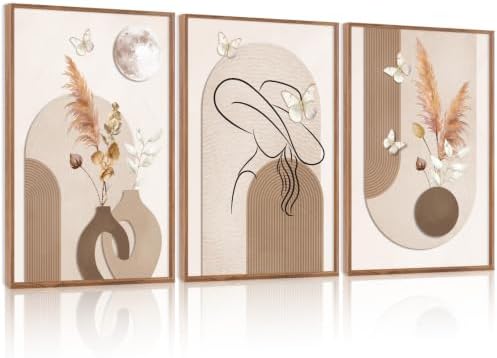 CHDITB Boho Neutral Framed Wall Art Beige Minimalist Line Art Woman Artwork by CHDITB