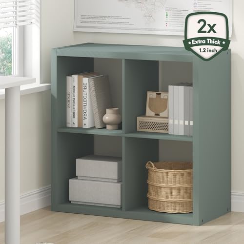 Furinno Cubicle 4-Cube Book Shelf, Extra Thick Frame Bookshelf, Light Grey - Image 4
