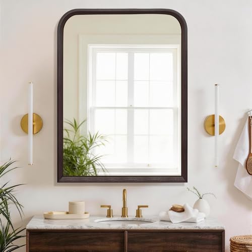 Arched Bathroom Mirror for Wall, 24 x 36 inch Vanity Dark Walnut Mirrors - Image 4