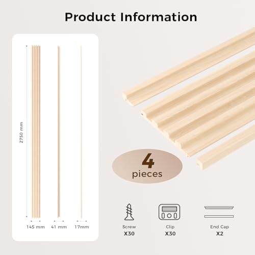 Slat Wall Panel 4-Pack, 108’’x5.7’’, Natural Wood - Image 3