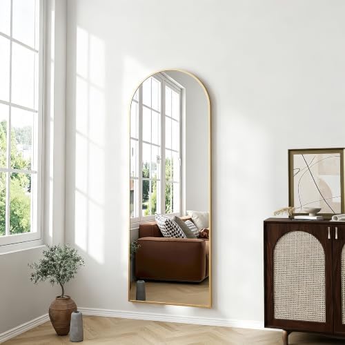 Dewfig 48"x16" Arched Full Length Mirror, Wall Mirror, Leather Strap - Image 3