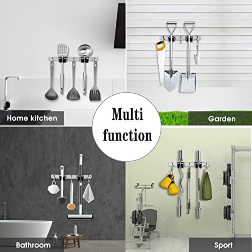 AceMining Broom Holder Wall Mount, 2 Racks 3 Hooks Heavy Duty Mop Organizer - Image 6