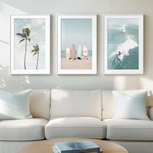 Framed Coastal Wall Art for Living Room, 3 Piece Beach Artwork, 16x24 Inch by Cuspin