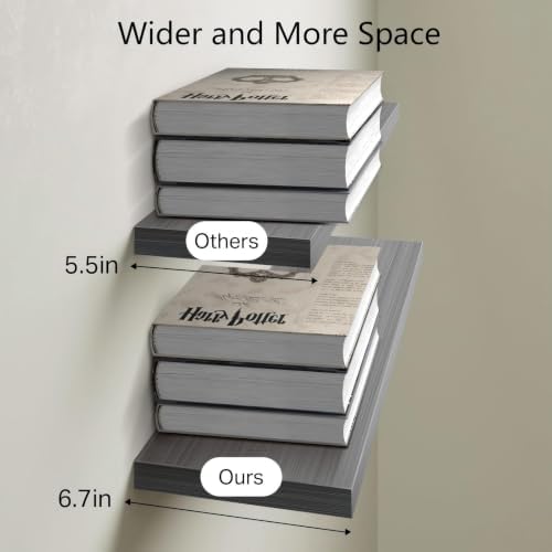 BAYKA Grey Floating Shelves 22.5in, Wall Mount Rustic Wood Shelf - Image 3