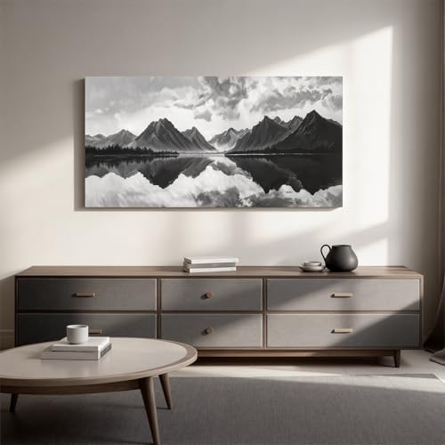 I@U Modern Black And White Wall Art Decor Mountain Landscape Artwork - Image 2