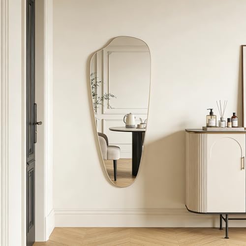 Irregular Asymmetrical Wall Mirror Full Length, 48x20 Inch Gold Mirror by BOMINICA
