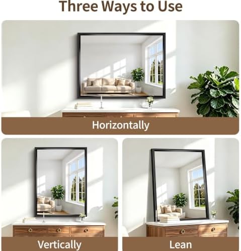 Black Rectangle Mirror, 48 x 36 Inch Large Bathroom Mirrors - Image 5