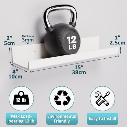 2 Pack Acrylic Shelves for Wall, 15 Inch White Adhesive Floating Shelf - Image 3